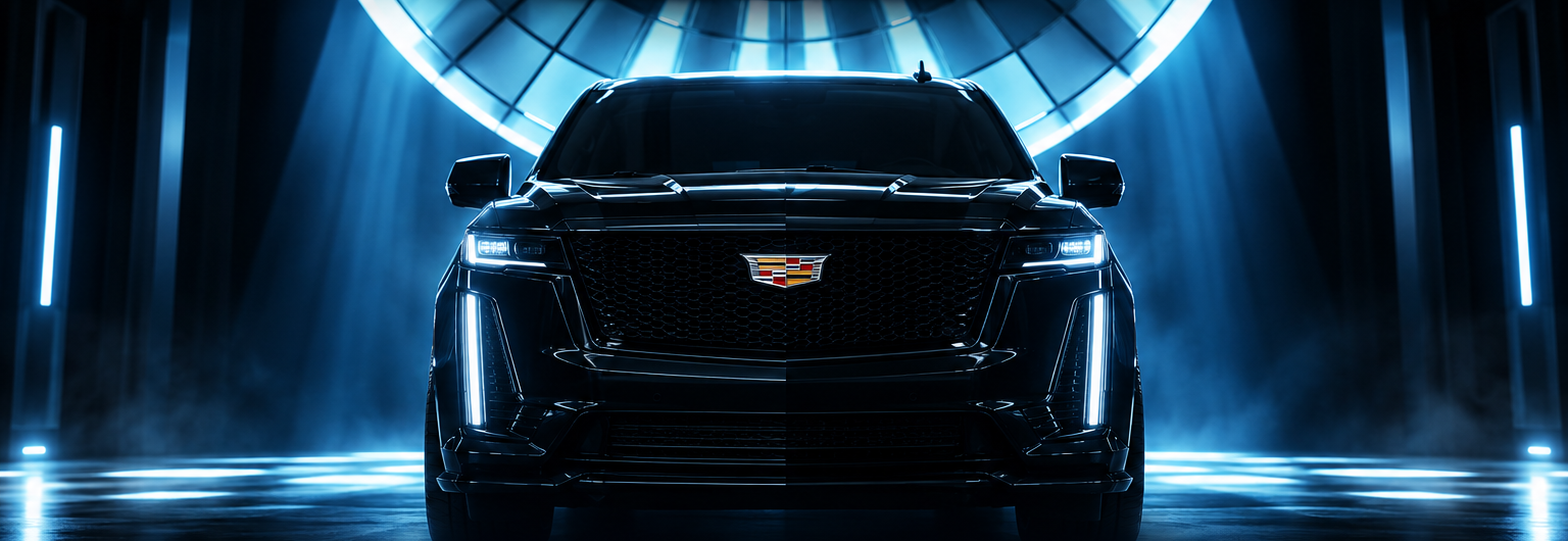 Schwarzer Cadillac mit blauer Studiobeleuchtung
